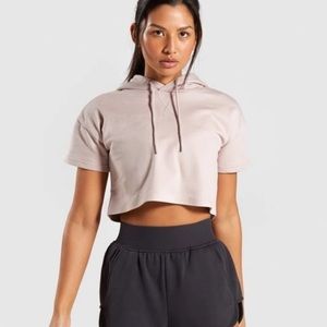 Gymshark Legacy Cropped Short Sleeve Hoodie in Taupe